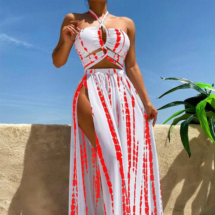 Dame bikini-sæt med gennemsigtig strandkåbe og legende blomsterdesign Stilla