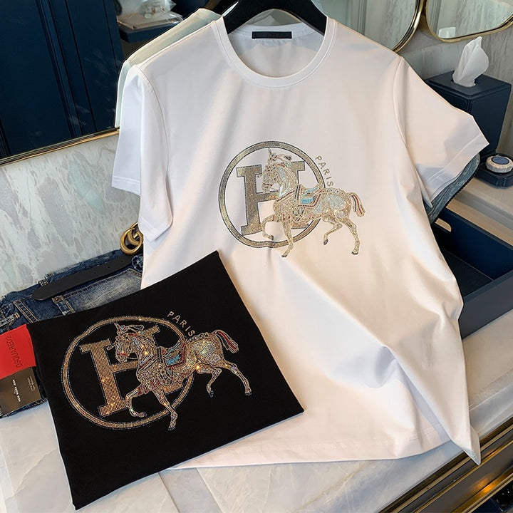 Dame T-shirt med glitrende heste motiv Stilla