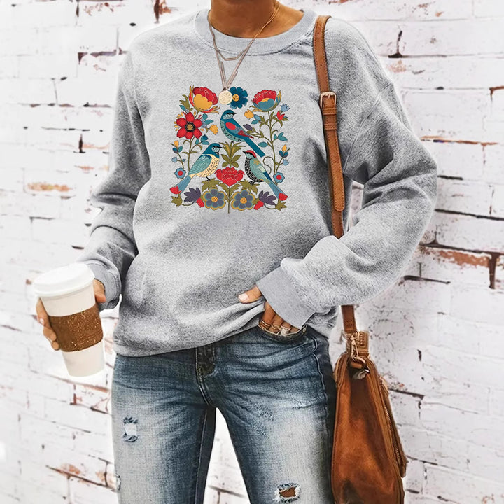 Kvinders sweatshirt med blomsterfuglemotiv og afslappet skæring Stilla