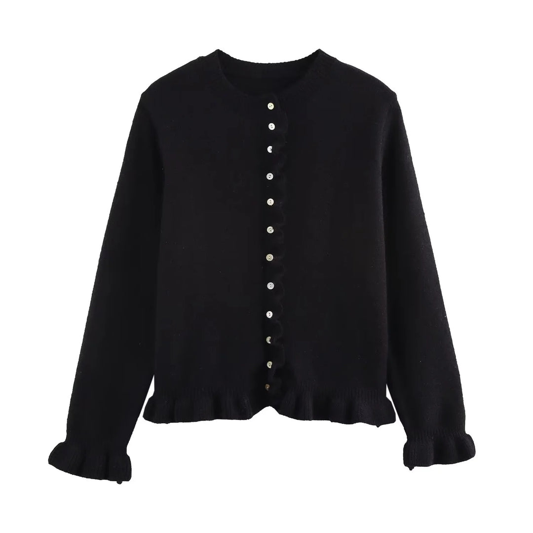 Femme Rüschensaum Knaplukning Cardigan Stilla