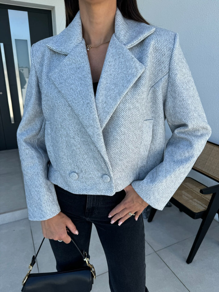 Dame moderigtig Cropped Blazer med dobbelte knapstolper og struktureret stof Stilla