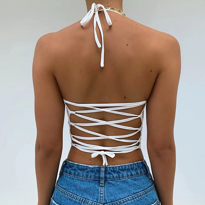 Dame Crop-Top med dyb V-udskæring og smalle stropper Skovae