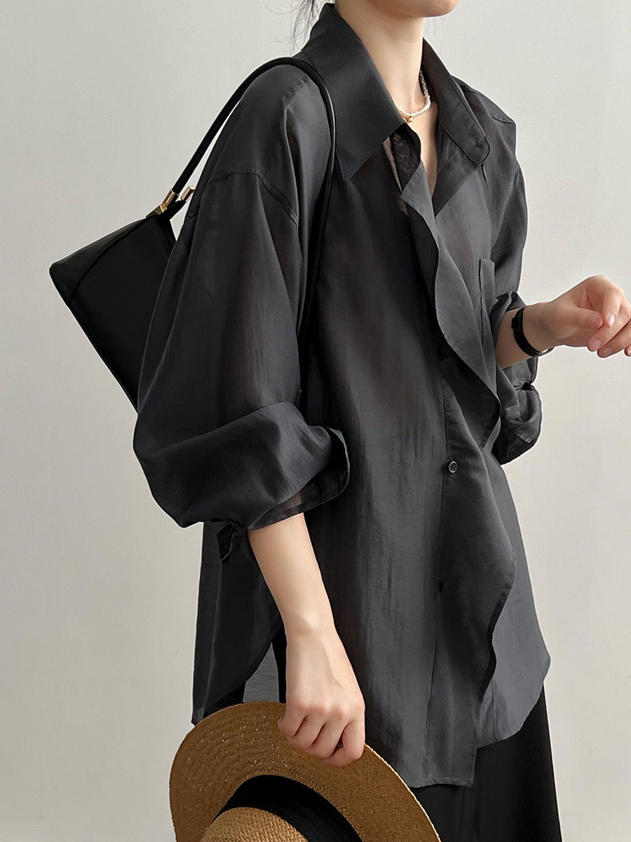 Dame afslappet bluse med oversized snit og fin struktur Stilla