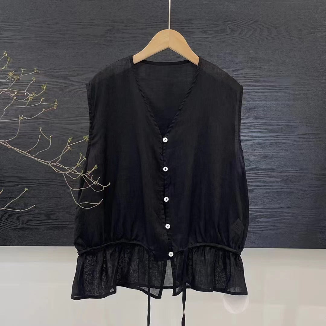 Dame Let Flydende Knapliste Bluse med Peplum Kant Stilla