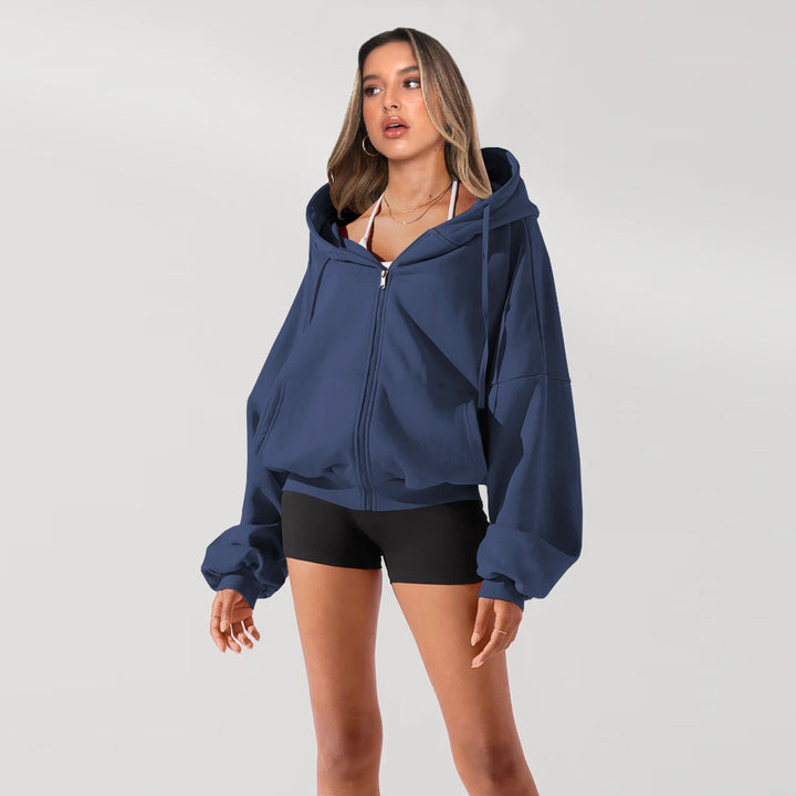 Dame afslappet oversized hættepullover med kvalitets lynlås og praktiske lommer Stilla