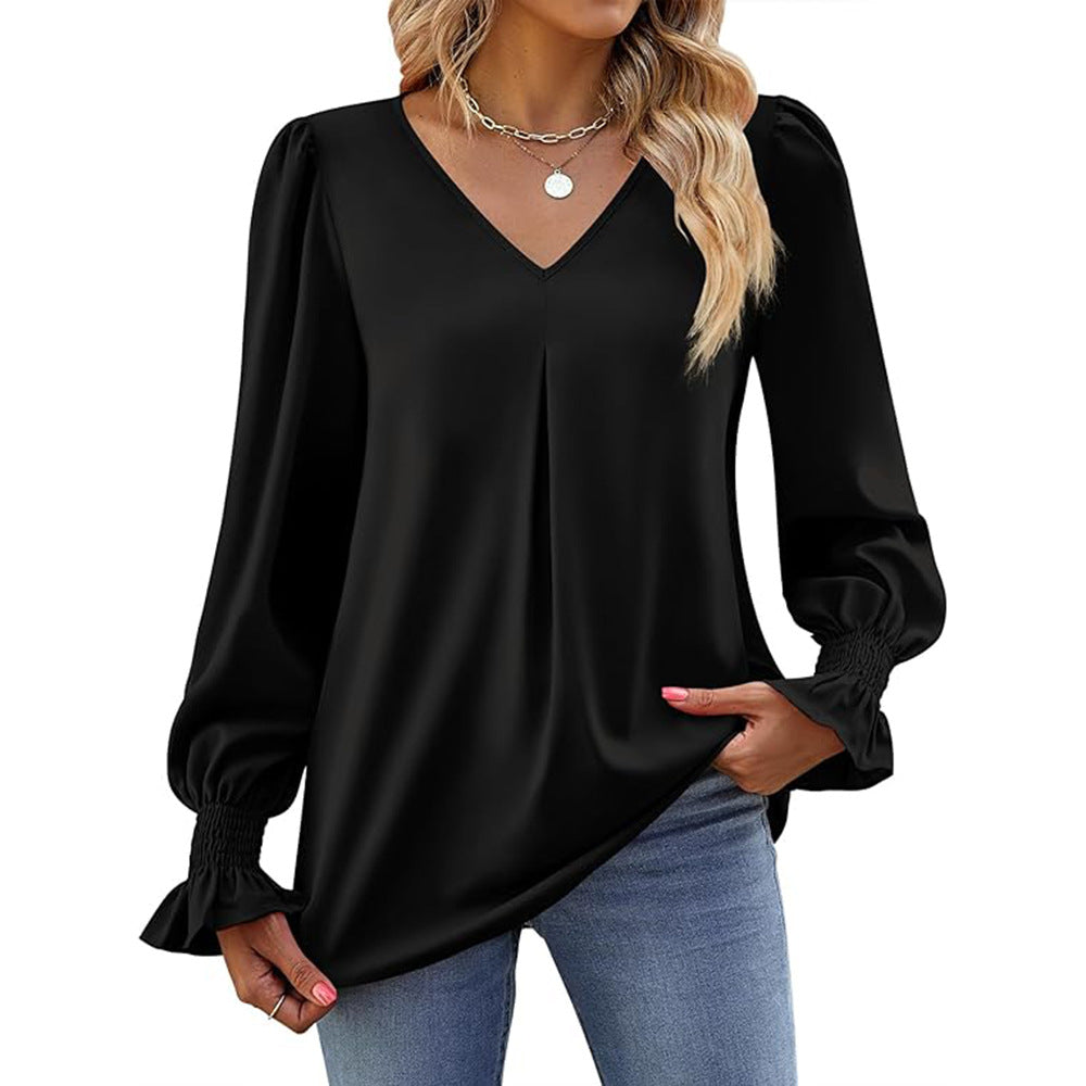 Dame elegant bluse med puffærmer Stilla