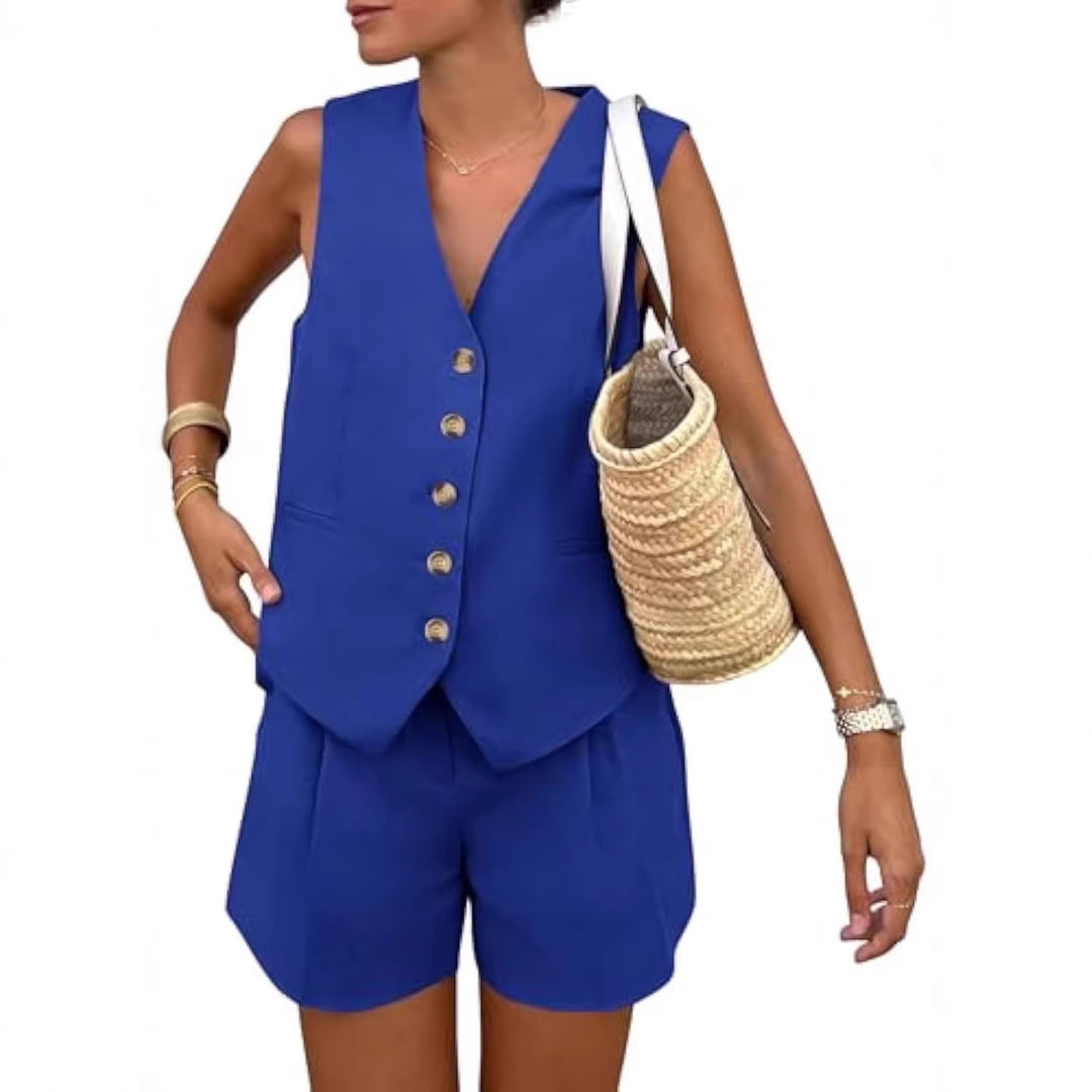 Dame elegant jumpsuit sæt med tætsiddende snit og dekorative knapdetaljer Skovae