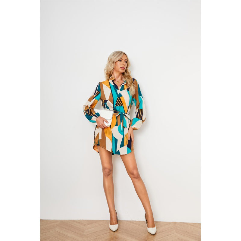 Dame geometrisk trykt Button-Up kjole Stilla