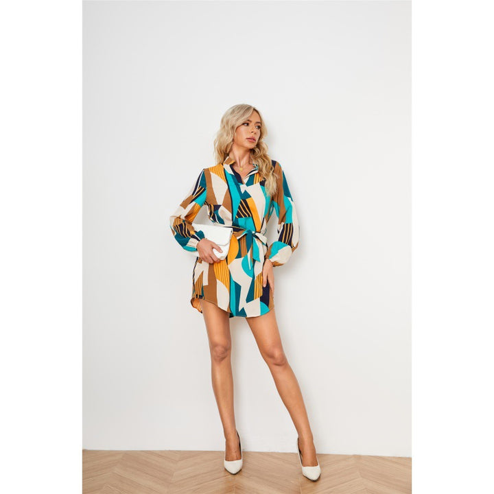 Dame geometrisk trykt Button-Up kjole Stilla