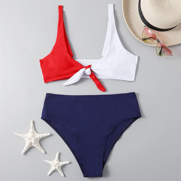 Dame Bikini-sæt med moderigtigt knude-design og højt skåret underdel Skovae