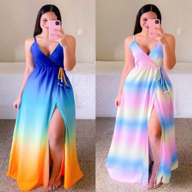 Femme Bohemian Stil Maxi Kjole med justerbare Spaghetti-stropper Stilla