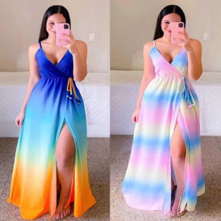 Femme Bohemian Stil Maxi Kjole med justerbare Spaghetti-stropper Stilla