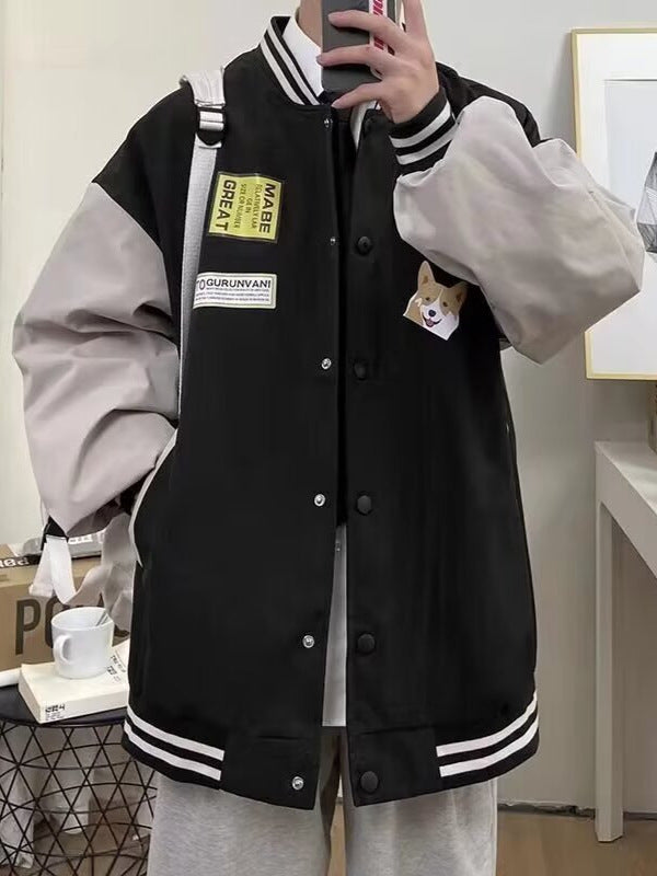 Unisex collegejakke i moderne streetwear-stil med kreative patches Stilla