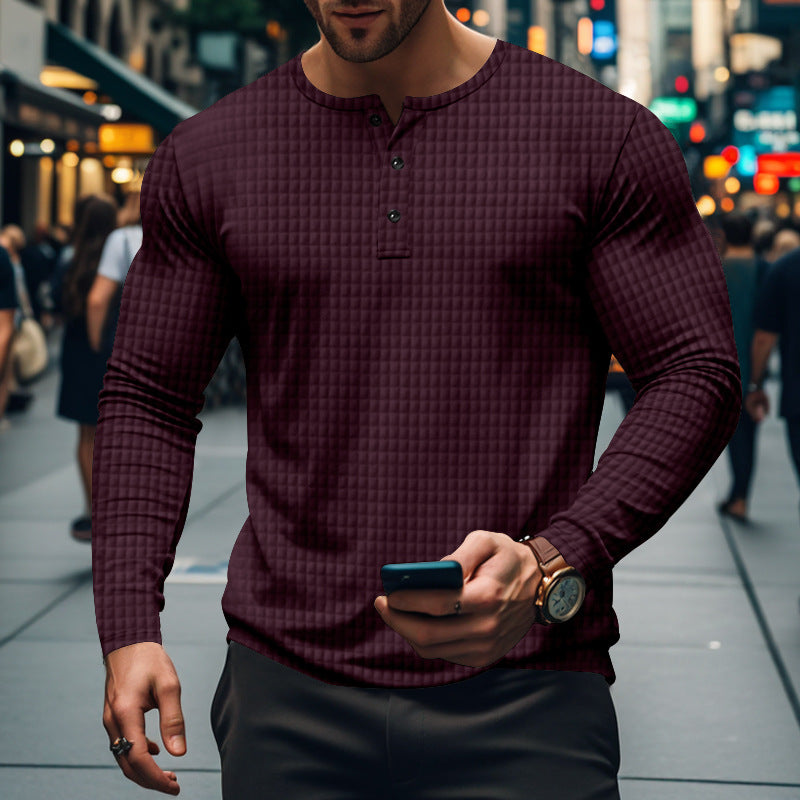 Herrer Langærmet Henley T-shirt med struktureret design Stilla