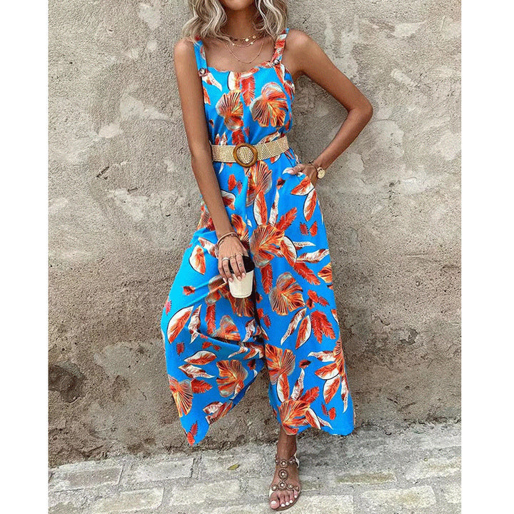 Dame Elegant Maxijumpsuit med florale applikationer og brede stropper Stilla