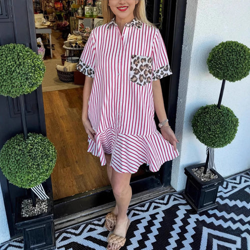 Dame skjortekjole med leopardprint-detaljer Stilla
