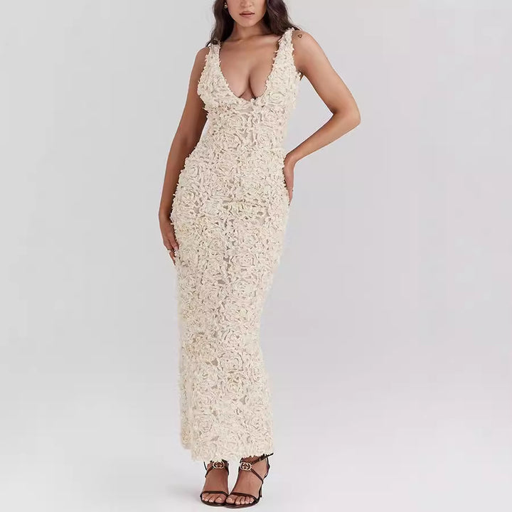 Dame Elegant Vinterkjole med Blomsterapplikationer Stiila