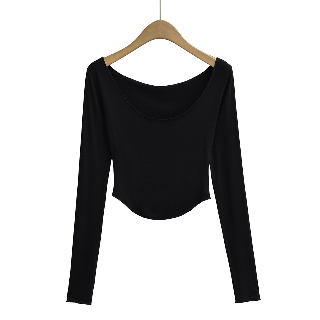 Dame langærmet crop-top med elegant rundhalsudskæring Stilla
