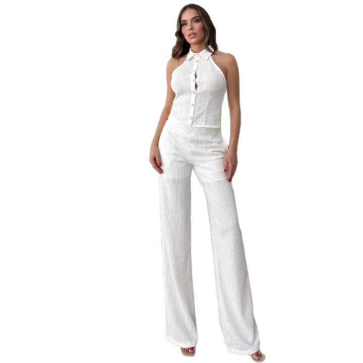 Dame elegant to-delt outfit i fin strukturstof Stilla