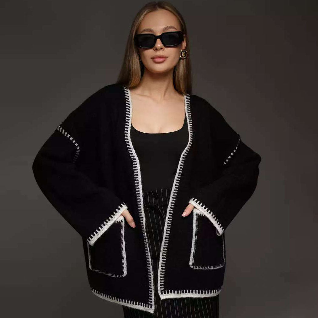 Femme Oversized Strikcardigan med bæltestedalje ved taljen Stilla