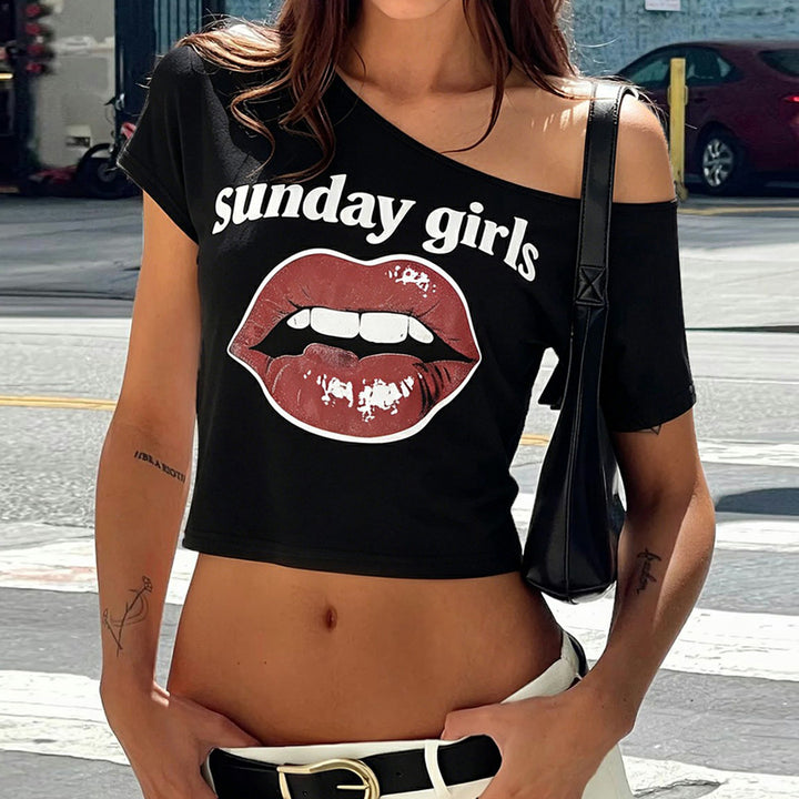 Dame Trendy Crop-Top med moderne læbeprint Skovae