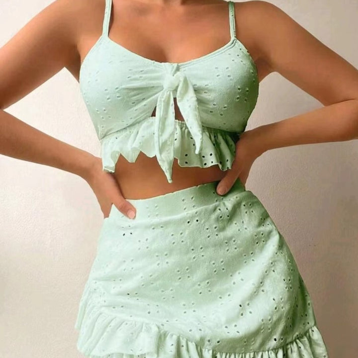 Femme Rüsch Crop Top og Minirok Sæt Stilla
