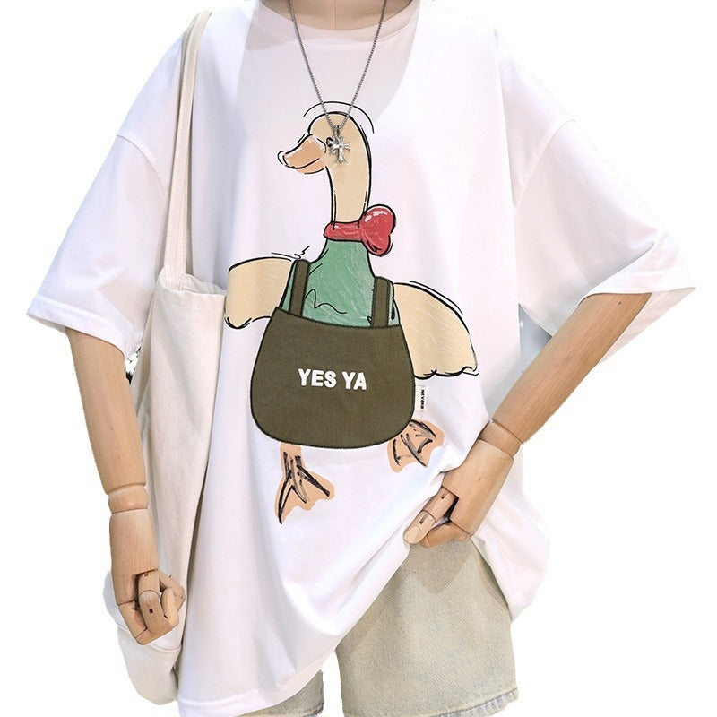 Dame T-shirt med sjovt anke motiv og generøs pasform Stilla