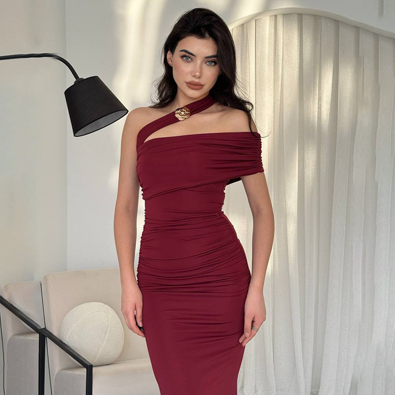 Kvinders elegant v-wrap aftenkjole med asymmetrisk skæring og figursygt design