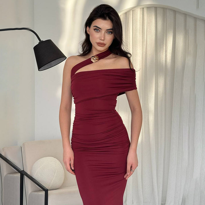 Kvinders elegant v-wrap aftenkjole med asymmetrisk skæring og figursygt design