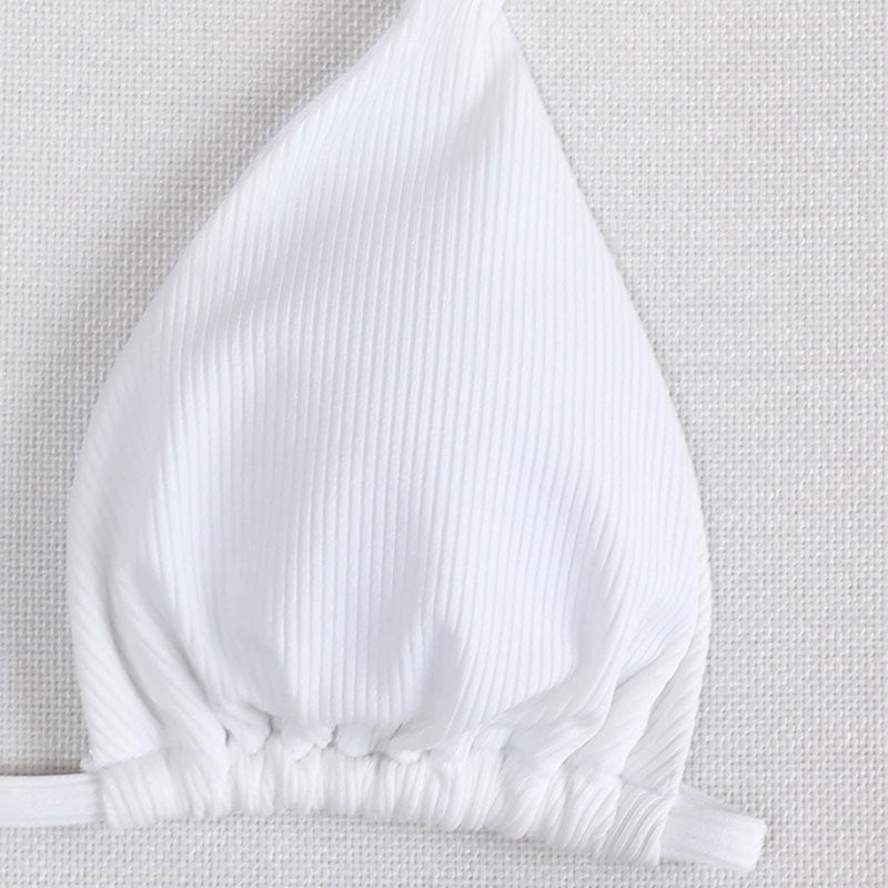 Dame Højtaljeret Bikini-sæt med Ribstruktur og Bindebånd Stilla