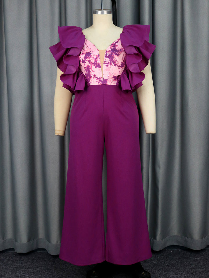 Dame elegant jumpsuit med voluminøse flæsedetaljer Skovae