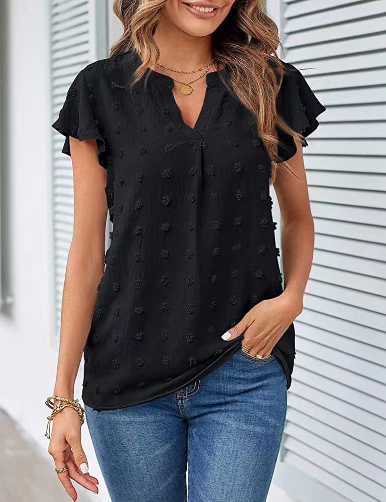 Dame elegant blouse med fint strukturdesign og korte ærmer Stilla