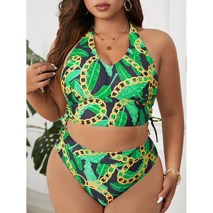 Dame triangel-bikini med moderigtigt kædedesign og sidelæggede draperinger