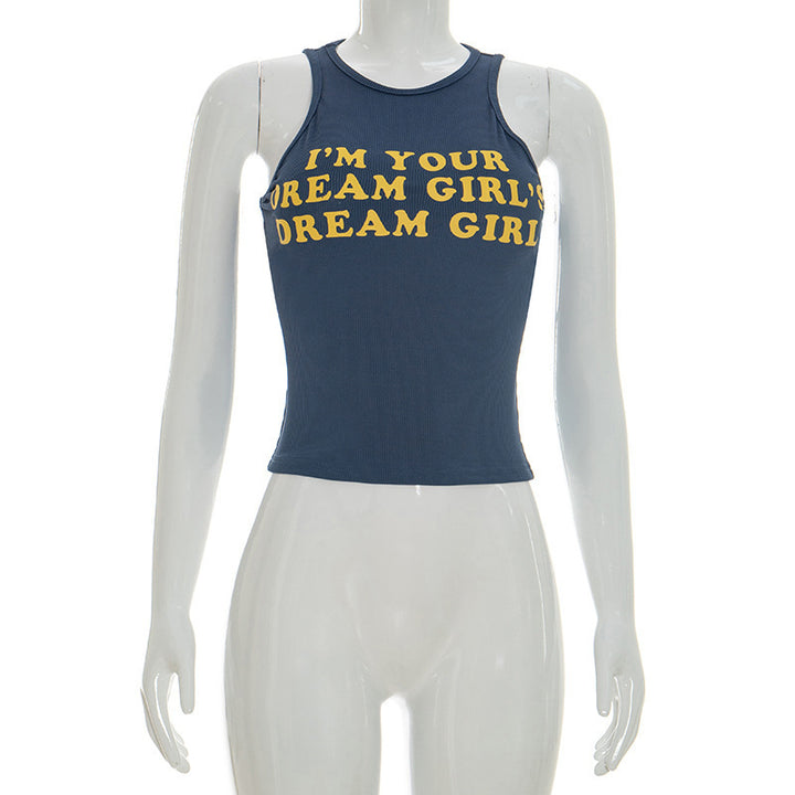 Damen Figurbetontes Crop-Top mit kreativem Schriftzug Skovae