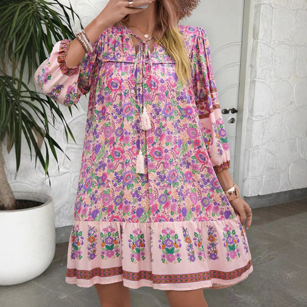 Femme Floral Print Babydoll Kjole med Rüschenkant Stilla