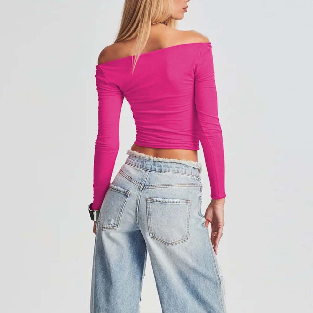 Kvinders tætsiddende crop top med asymmetrisk udskæring Stilla
