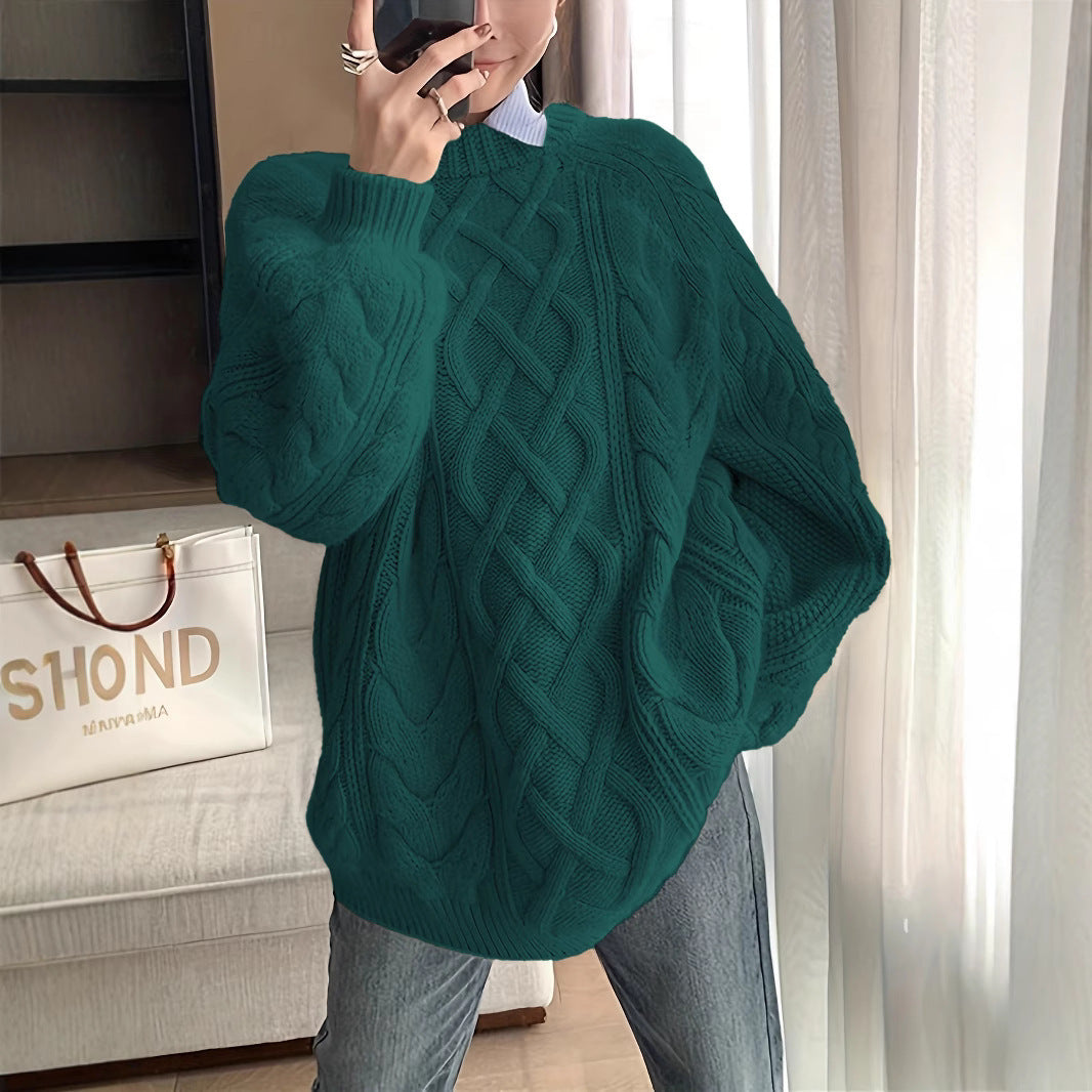 Dame strikpullover med moderne fletmønster og oversized snit Stilla