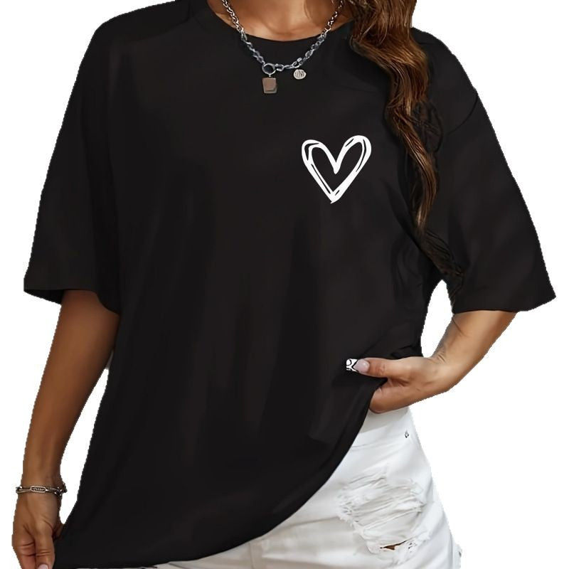 Dame T-shirt med afslappet hjerte-motiv og oversized skjæring Stilla