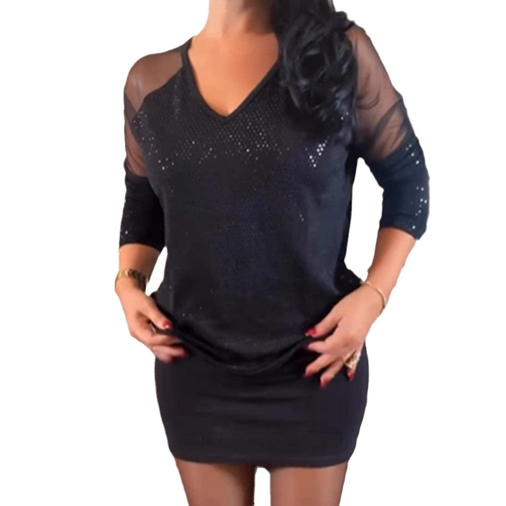 Dame Viskose-bluse med transparente ærmer og glitrende detaljer Stilla