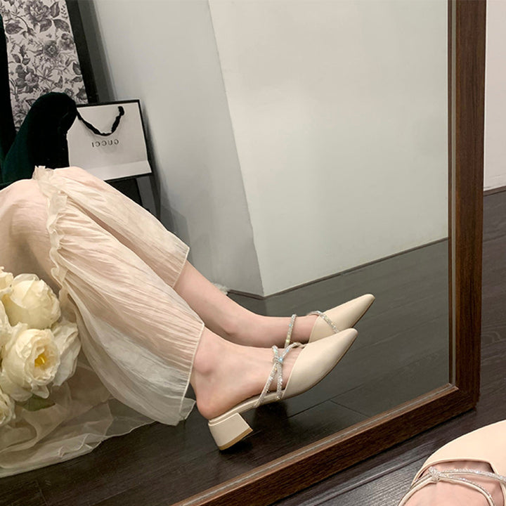 Dame elegant spidse Slingback Mules med rhinestonesrem Stilla
