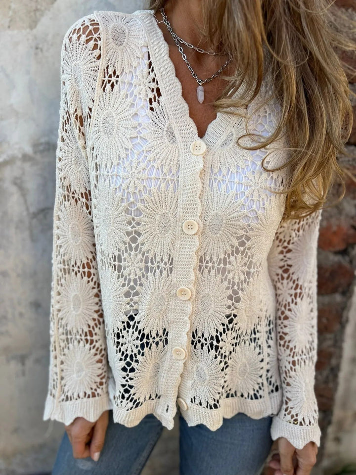 Dame Luftig Hæklet Pullover med Blomster Mønster Stilla