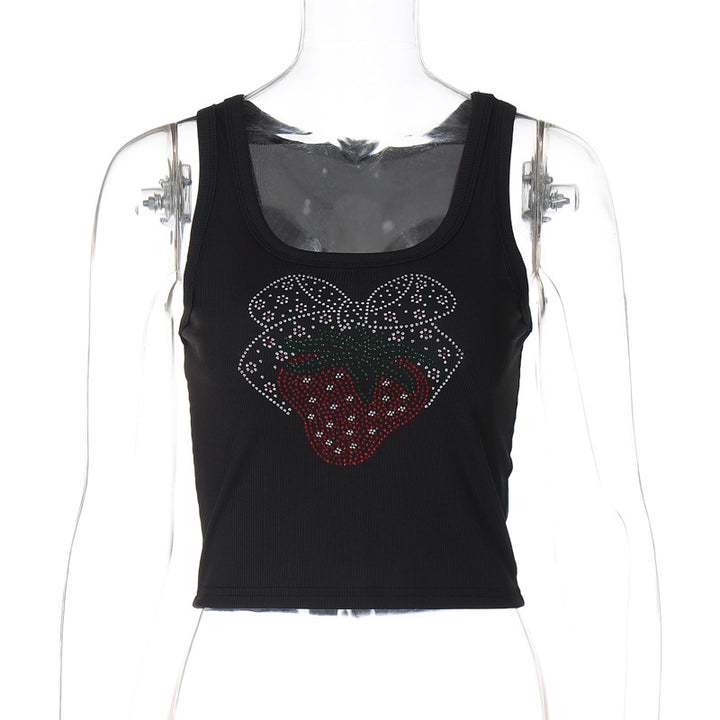 Dame Crop-Top med strass-applikation og feminin design Stilla