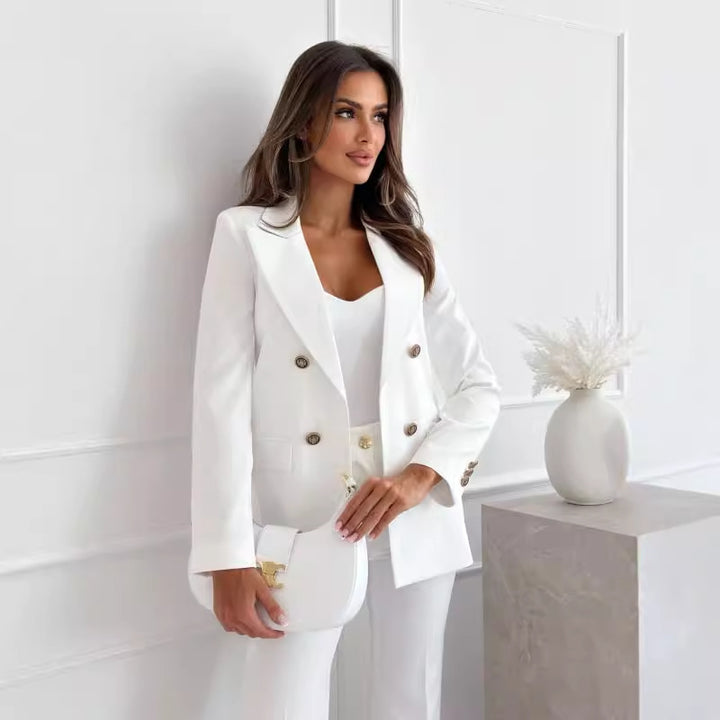 Dame elegant blazer med dobbelt knaplukning og høj kvalitets-snit Stilla