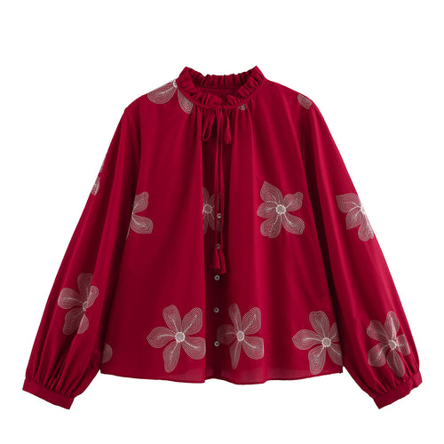 Femme Elegante Floral Broderet Bluse Stilla