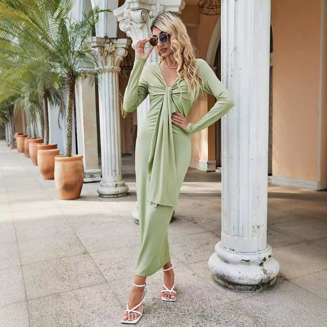 Damer Elegant langærmet maxikjole med raffineret drapering Stilla