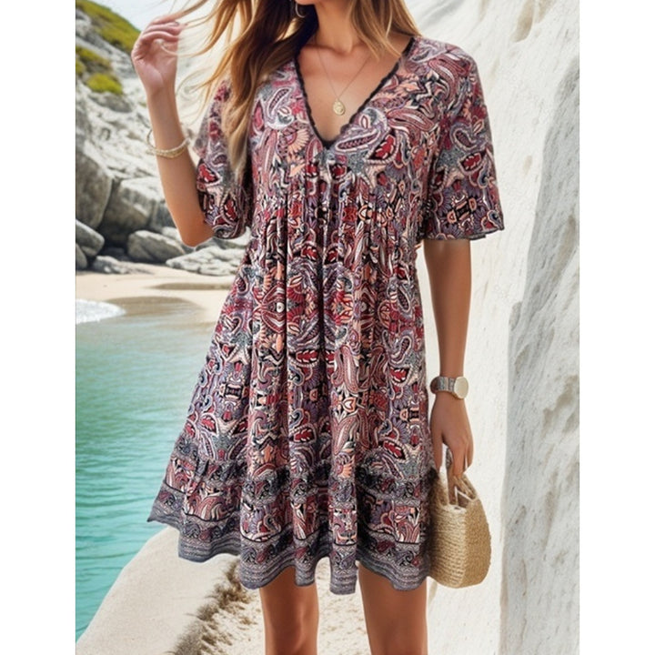 Dame Boho Blomsterprint Svingkjole Stilla