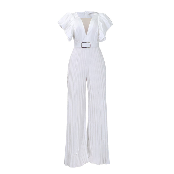 Dame Plisseret Jumpsuit med voluminøse Rynkede ærmer og taljeret Silhuet Stilla