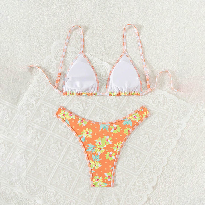 Damer Triangel-Bikini-Sæt med farverigt blomsterprint og fine flæsedetaljer Stilla