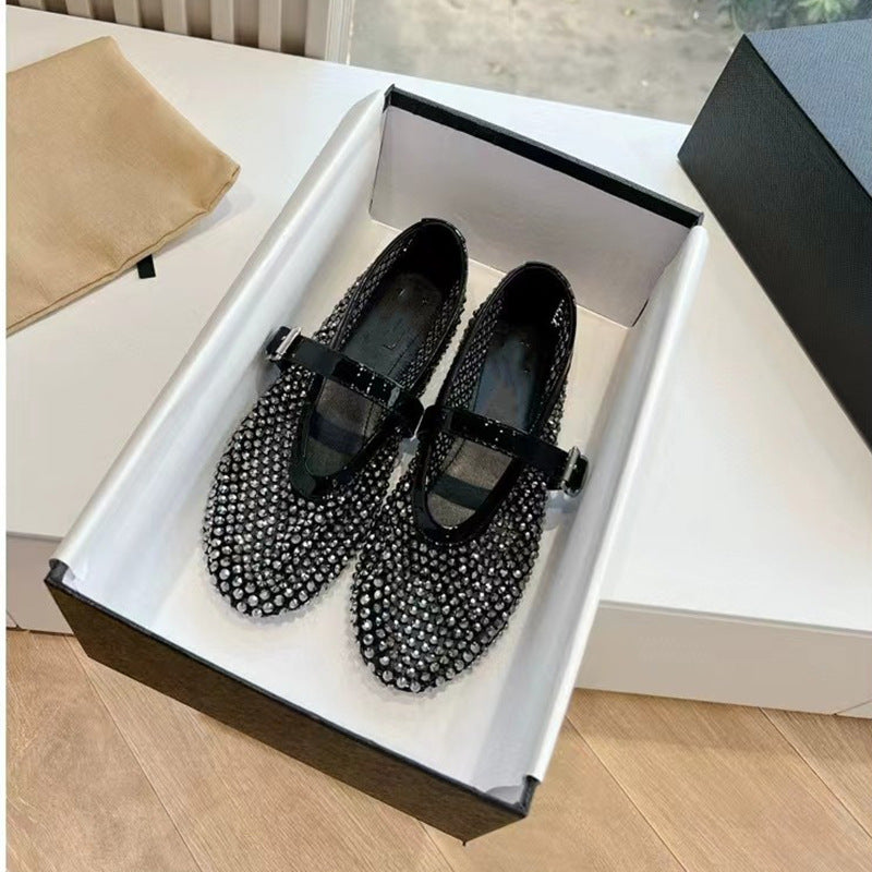 Femme Strass-besmykkede Mary Jane Flats Stilla