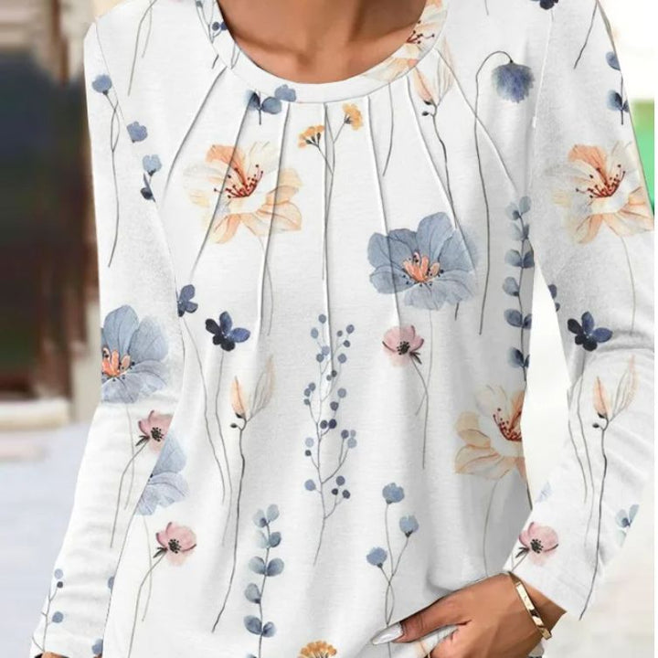 Dame blomsterprint langærmet skjorte med folder Stilla